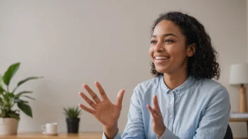 En person med et smil på ansiktet, holder en løfte note, med en lys og positiv bakgrunn.