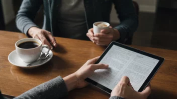 En person leser en lang artikkel på en tablet.