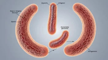 En illustrasjon av spermatogenesen, prosessen hvor spermier dannes i testiklene.