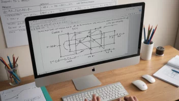 Et bilde som representerer en beregningsrutine, med en kompleks matematisk formel på en dataskjerm og et flytskjema eller diagram som viser trinnene involvert.