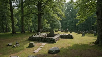 Et gammelt norsk ofringssted med en stor steinalter og omkringliggende trær