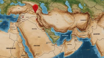 Et kart over Midtøsten-regionen med en rød nål som markerer en bestemt lokasjon.