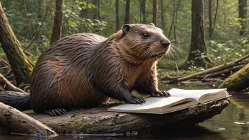 Et bilde av en bever i dens naturlige habitat, med en person som observerer og tar notater.