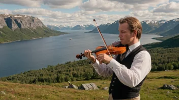 En tradisjonell norsk felespiller spiller en vakker barnslåt på en fiolin.