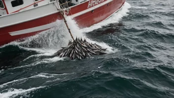 En fiskebåt i Norskehavet, med et stort nett fullt av sild.