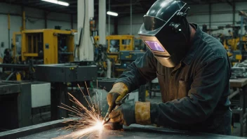 En metalarbeider på en fabrikk, som arbeider med metall.