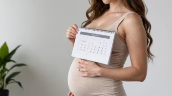 En gravid kvinne som holder en kalender med en uthevet måned.