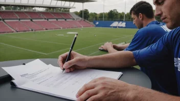 En person signerer en idrettskontrakt med en klubb.