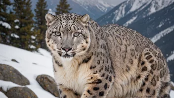 En snøleopard i sitt naturlige habitat, som viser dens karakteristiske pels og kraftige bygning.