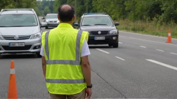 En trafikkteller på siden av en vei med en person i en gul vest stående ved siden av.