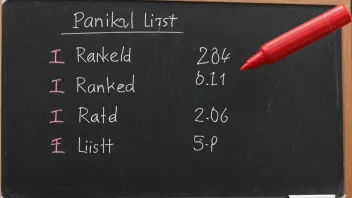 En rangert liste på en tavle eller en whiteboard, med en rød penna eller markør som fremhever det øverste rangerte elementet.