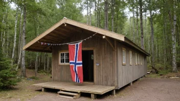 Et tradisjonelt norsk speiderhus i en skogsetting.