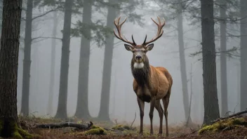 En majestetisk hjort med horn i en skog.