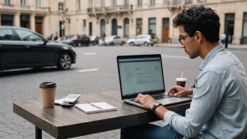 En person som sitter foran en laptop med en kopp kaffe, og oppdaterer en blockade