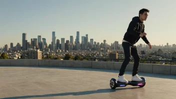 En person som kjører en hoverboard med en bybakgrunn.