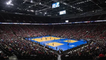 En idrettshall med en rullestoltilgjengelig løpebane, en basketballbane og en scene for forestillinger.