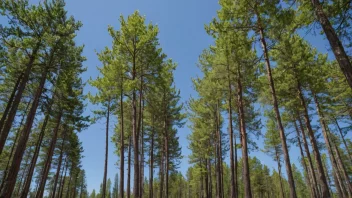 En skog med nyplantede trær, som symboliserer afforestation.