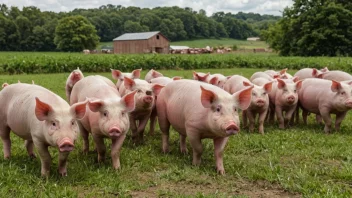 En naturskønn utsikt over en svinefarm med svin som går i markene