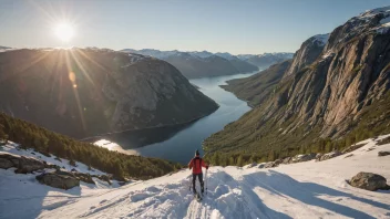 En person som nyter en helårlig utendørsaktivitet i et vakkert norsk landskap.