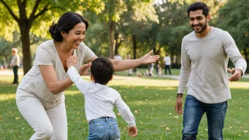 Et barn som leker med sin familie i en park.