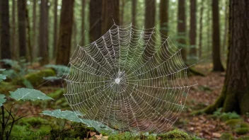 Et forlatt edderkoppnett i en skog.