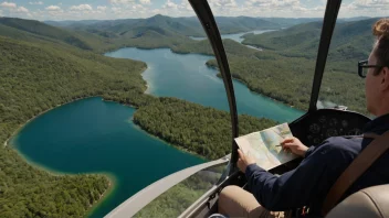 En person som deltar i flyorientering, navigerer gjennom luften med kart og kompass.