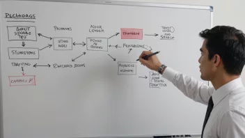 En forretningsperson foran en whiteboard med et flytdiagram av en innkjøpsstrategi