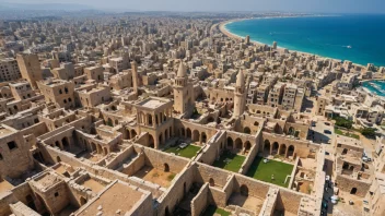 Flyfoto av den gamle byen Sidon i Libanon