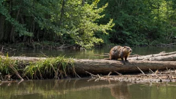 En bæver som bygger en dam i sin naturlige habitat.