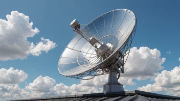 En satellittantenne på et hustak, brukt til å motta signaler fra satellitter i verdensrommet.