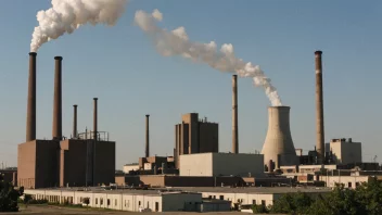 Et stort industrielt røkingsanlegg med skorsteiner og en fabrikkbygning i bakgrunnen.