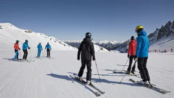 Alpinister som trener på en bakke med en trener