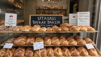 Et utsalgsbakeri med et utvalg av billig brød og kaker.