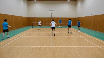 En badmintonbane med spillere i aksjon