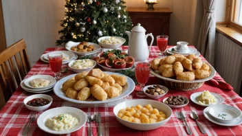 En festlig julefrokost med tradisjonelle norske retter.