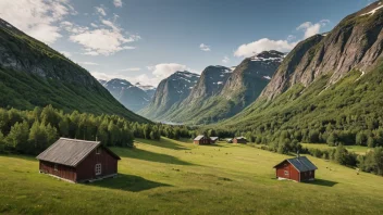 En naturskjønn utsikt over en tradisjonell norsk fjellgård.