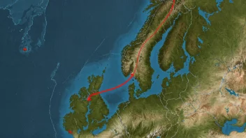 Et kart over Norge med en rød linje som går gjennom det.