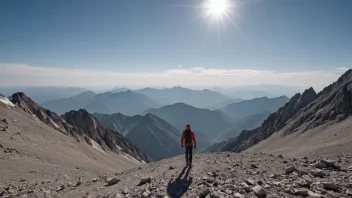 En person som sitter på en stein og tar dype åndedrag, med et storslått fjellandskap bak seg.