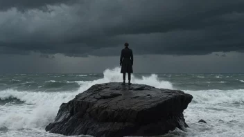 En person som står fast på en stein, omgitt av en stormfull sjø, symboliserer stabilitet og utholdenhet.