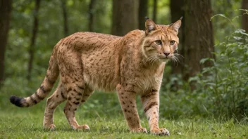 En gaupe, en type villkatt, går i en skog.