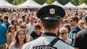 En sikkerhetsvakt som overvåker en folkemengde på et arrangement.