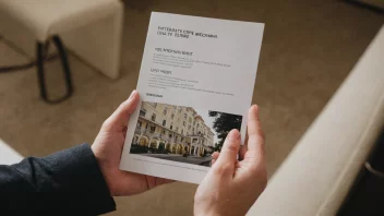 En person som holder en hotellbrochure med et forslag eller et tilbud skrevet på den.