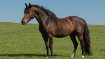 En vakker mørkbrun hest i et fredelig landskap.