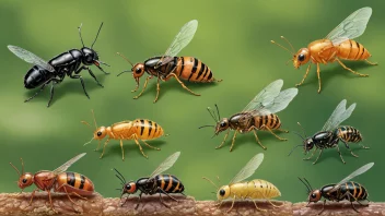 En illustrasjon av de forskjellige stadiene i larveutviklingen hos insekter.