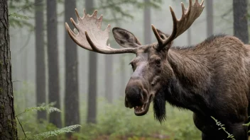 En elg som lager et høyt skrik i en tåkete skog.