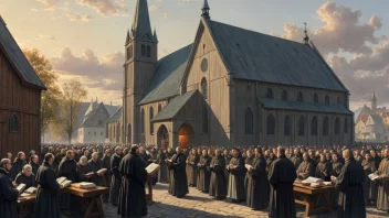 Et bilde av en norsk kirke under reformasjonen, som viser uroen og forandringen som skjedde i denne perioden.