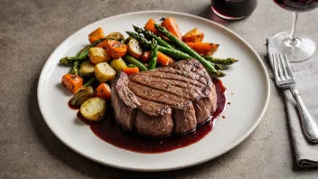 En deilig steak middag med en side av grønnsaker og et glass rødvin