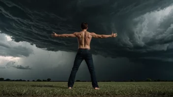 En person som står sterkt mot en voldsom storm.