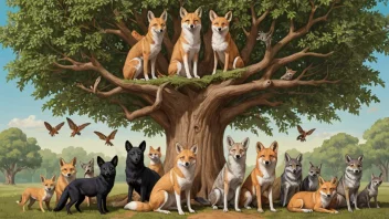 En illustrasjon av en Canidae-familietre, som viser slektskapet mellom ulike arter.