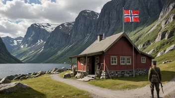 Et bilde av en norsk grenseutplassing med flagg og vakt